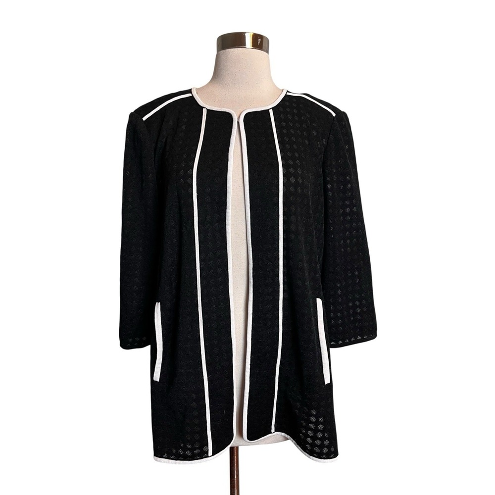 MING WANG Cardigan Jacket L Black Green Embellished Beading Collared